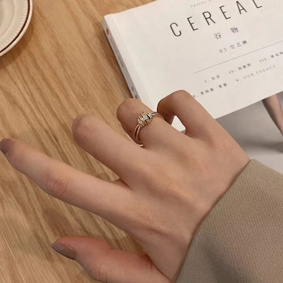 Knotted Gold Twist Zirconia Accent Adjustable Ring - Picture 3 of 10